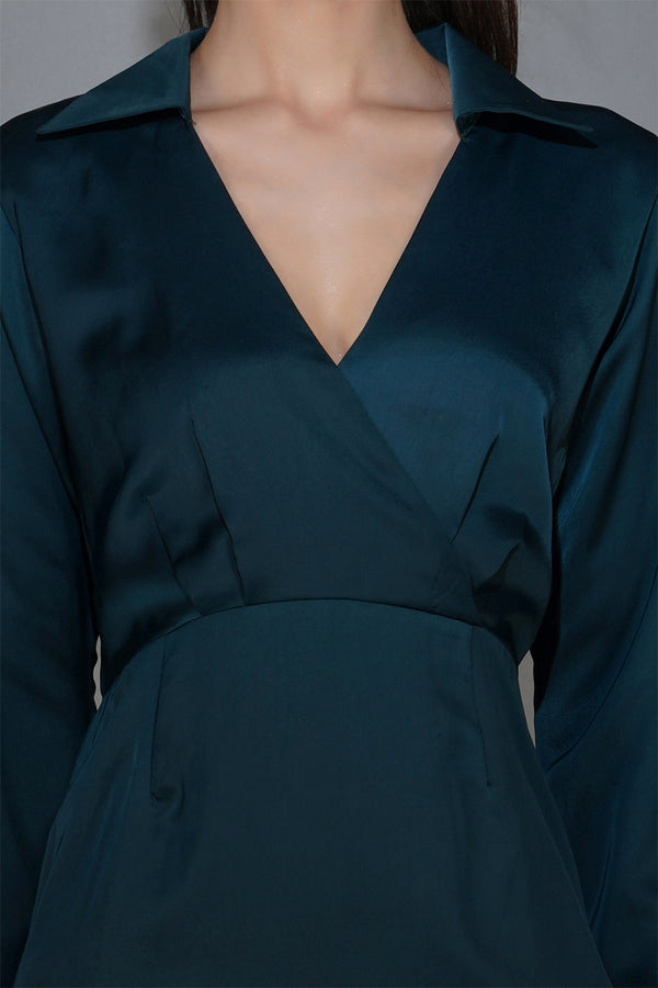 delan Satin Drapped Dress With Ruching