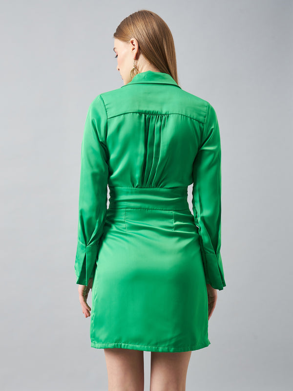 Delan Satin Pleated Wrap Dress