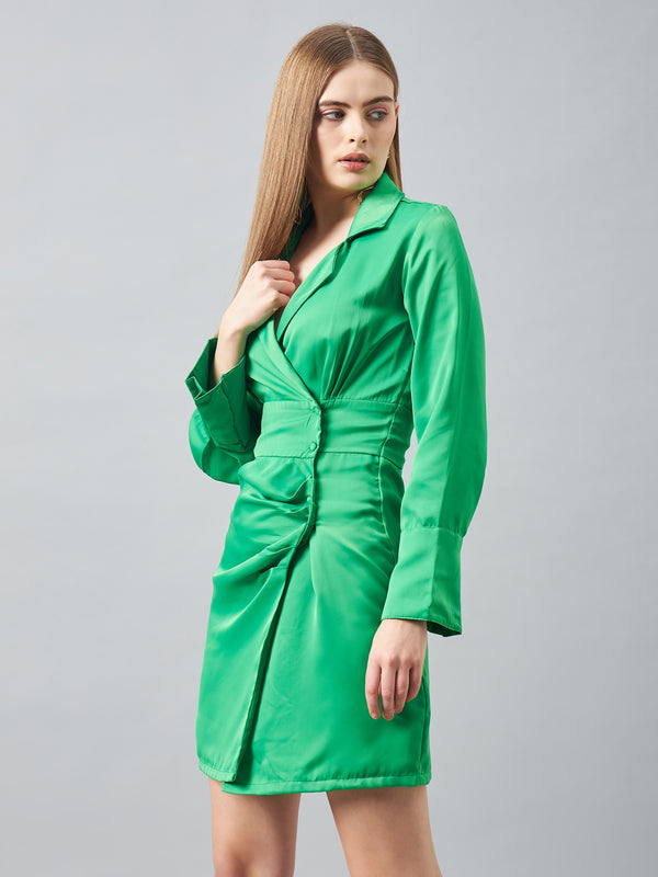 Delan Satin Pleated Wrap Dress