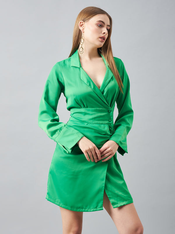 Delan Satin Pleated Wrap Dress