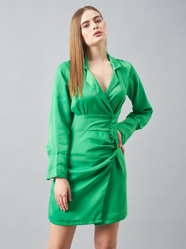 delan Satin Pleated Wrap Dress