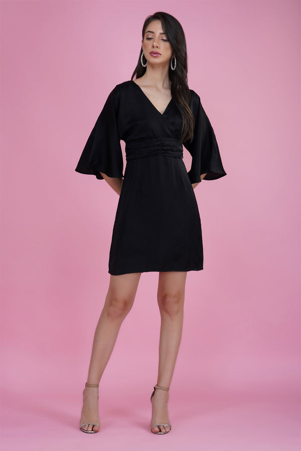 delan Satin Shift Dress Batwing Sleeves