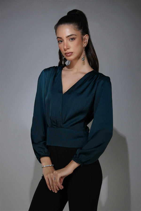 Delan Satin Wrap Crop Top