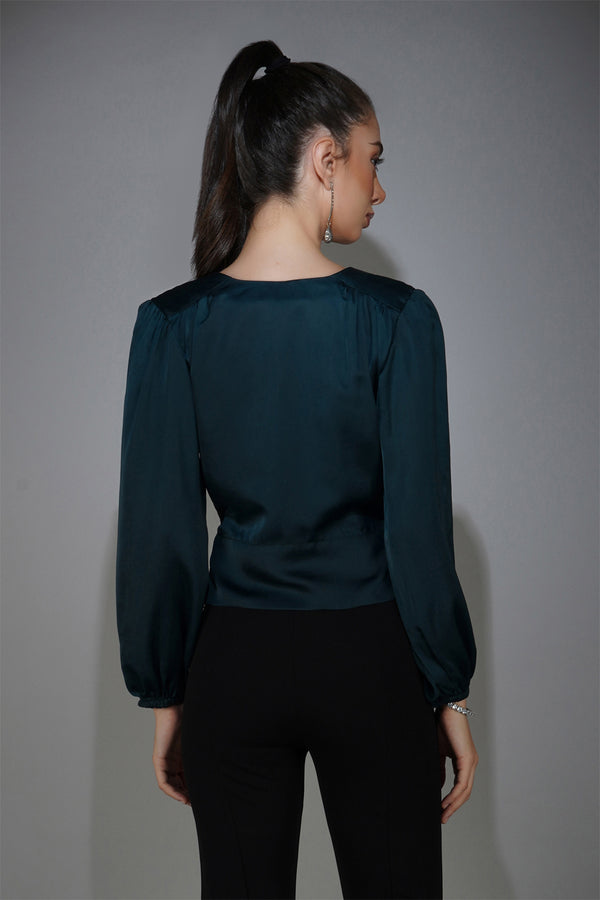 Delan Satin Wrap Crop Top