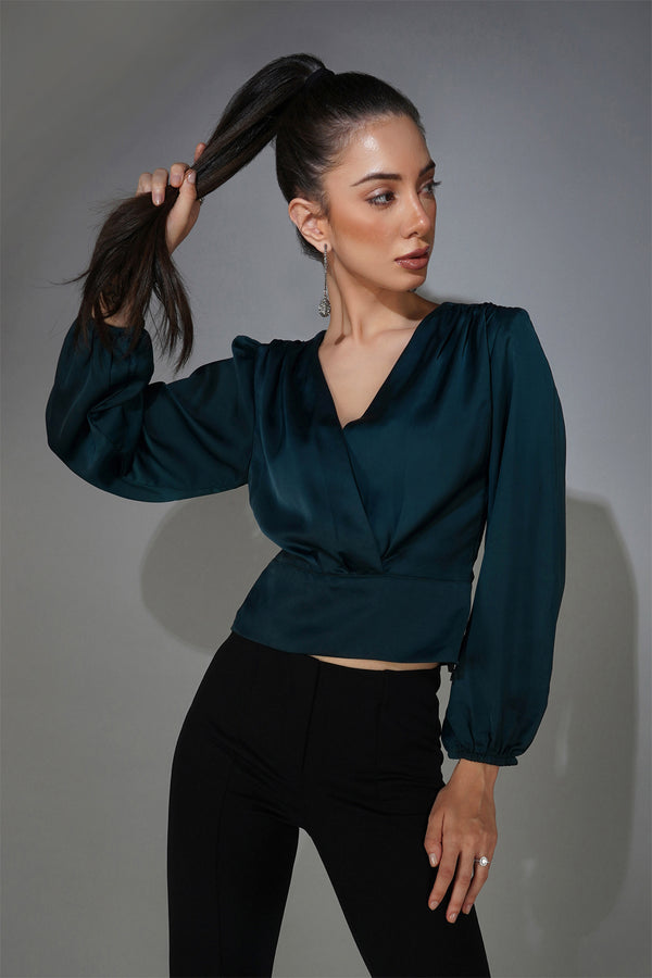 delan Satin Wrap Crop Top