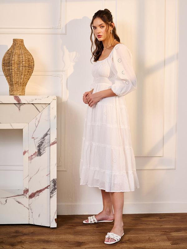 Delan Schiffli Tier Long Dress