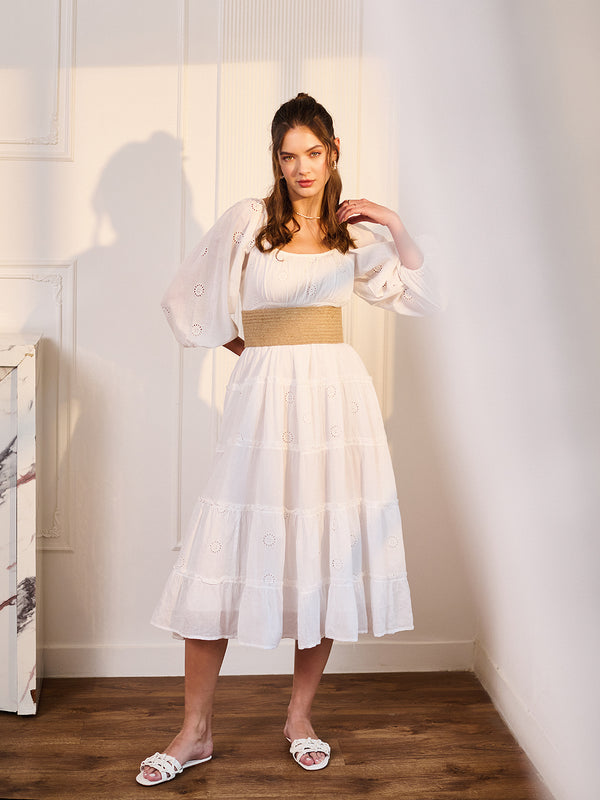 delan Schiffli Tier Long Dress