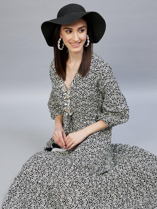 Delan Seashell Cotton Printed Panel Maxi Dress