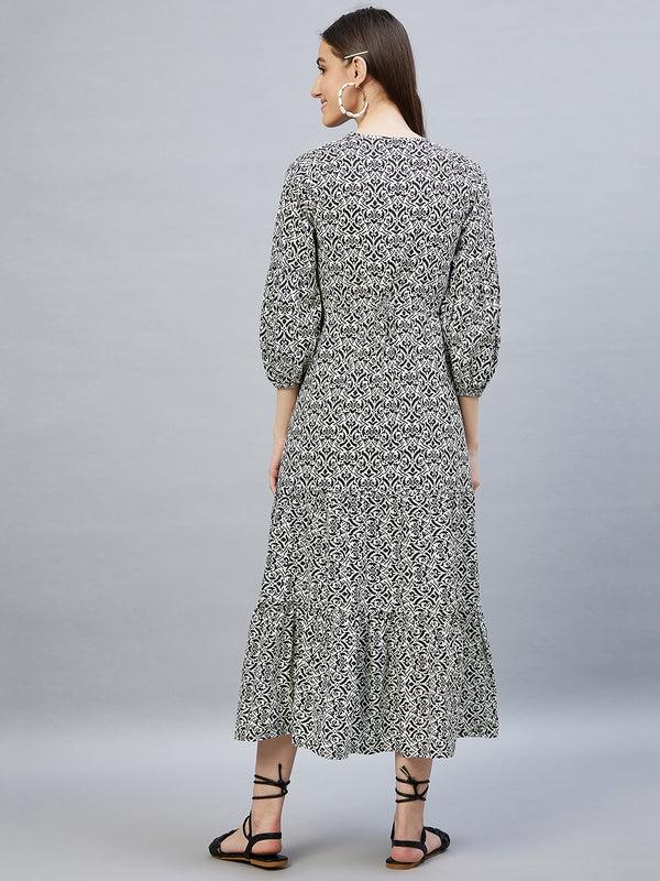 Delan Seashell Cotton Printed Panel Maxi Dress