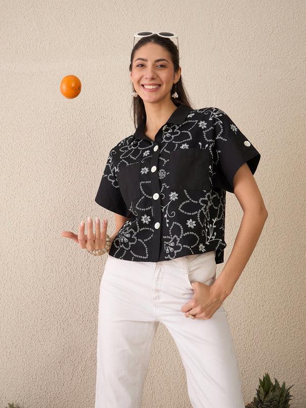 Delan Shadow Bloom Crop Shirt