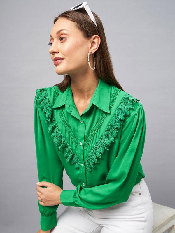 Delan Shirt Collar Lace Up Shirt Style Top