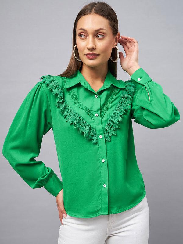 Delan Shirt Collar Lace Up Shirt Style Top
