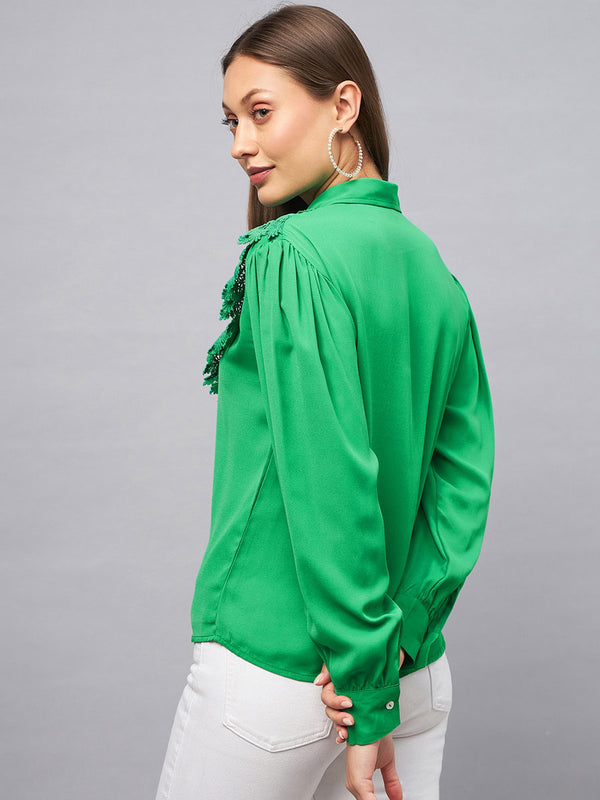 Delan Shirt Collar Lace Up Shirt Style Top