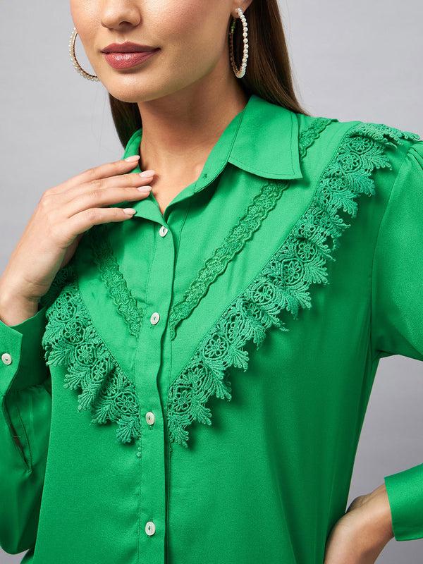 delan Shirt Collar Lace Up Shirt Style Top