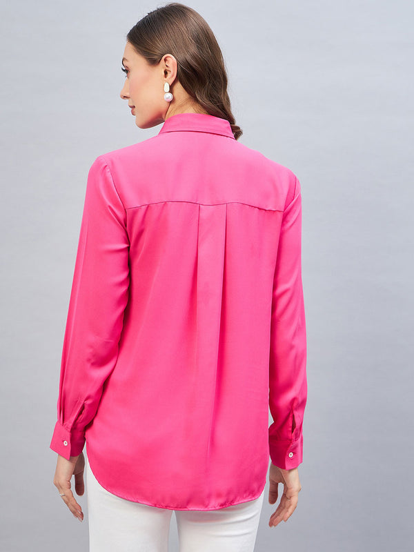 Delan Shirt Collar Placket Lace Up Shirt Style Top