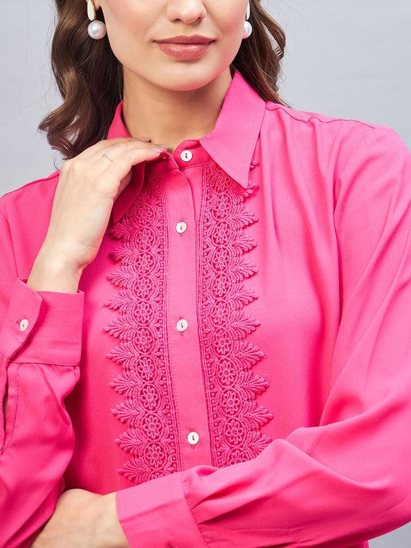 delan Shirt Collar Placket Lace Up Shirt Style Top