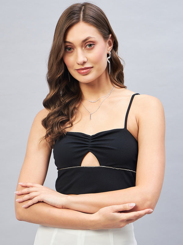 Delan Shoulder Strapped Cut-Out Bralette Top