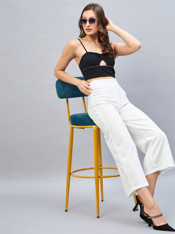 delan Side Zipper High Waist Wide Leg Culottes