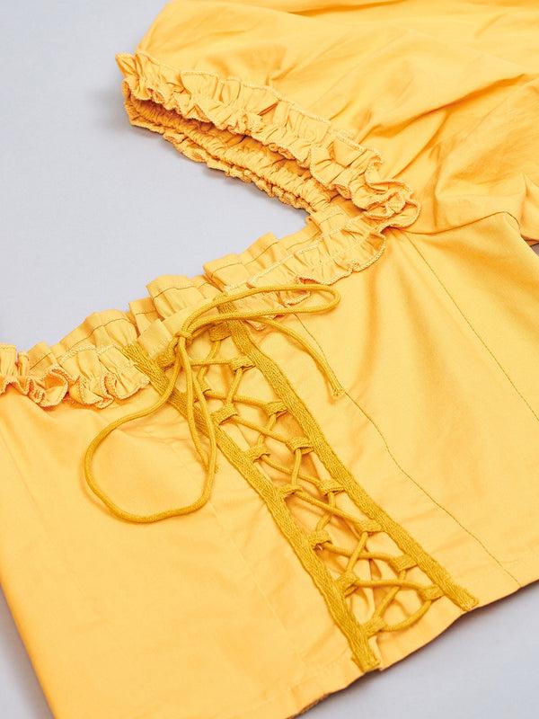 Delan Solid Puff Sleeve Top