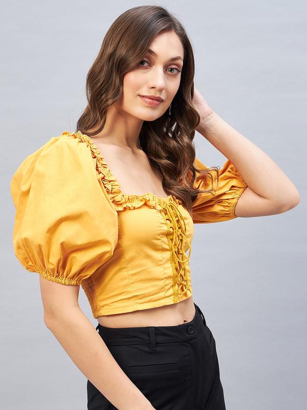 Delan Solid Puff Sleeve Top