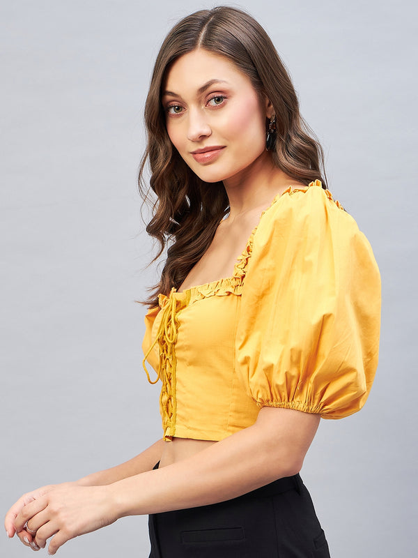 Delan Solid Puff Sleeve Top