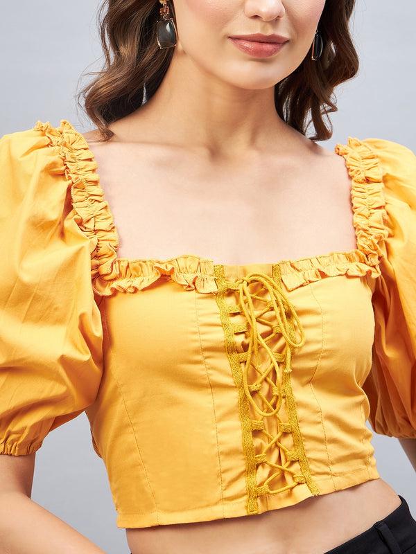 delan Solid Puff Sleeve Top