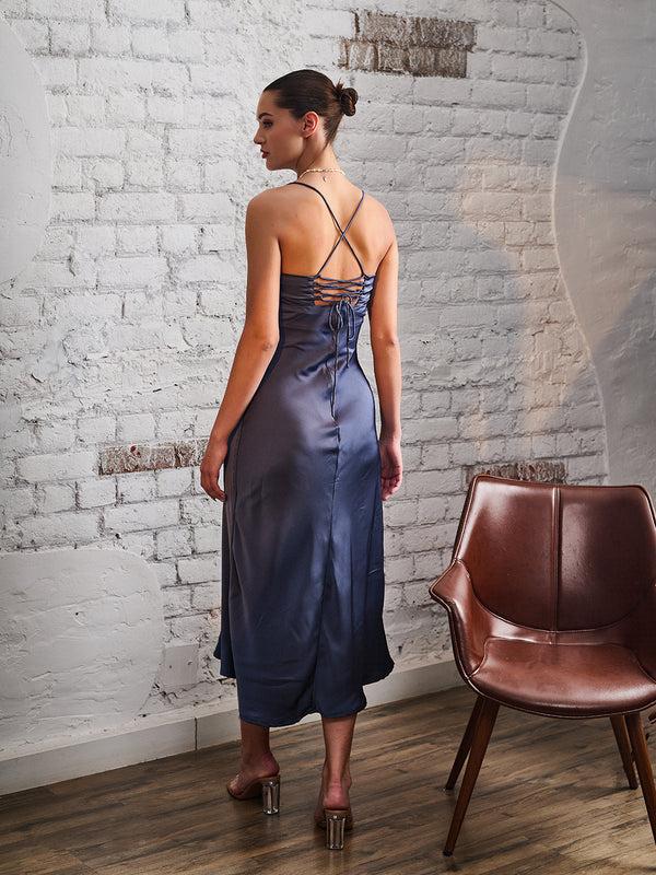 Delan Solid Satin Maxi Dress