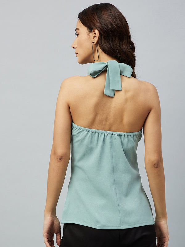 Delan Solid Tie-Up Neck Top