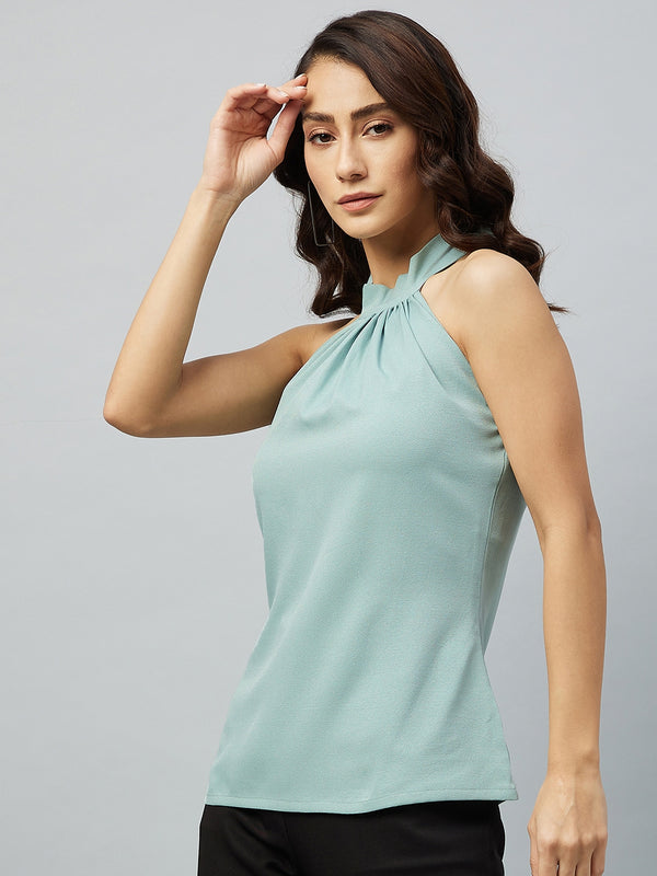 Delan Solid Tie-Up Neck Top