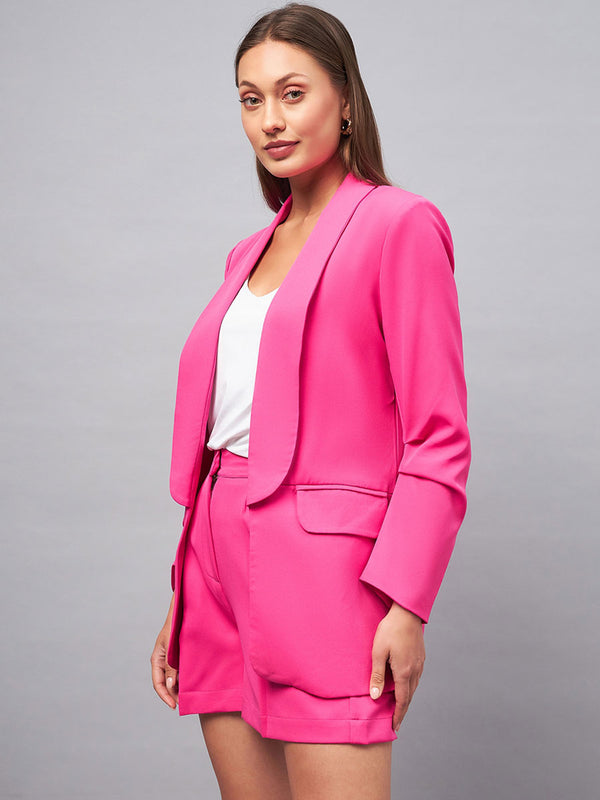 Delan Solids Tailored Buttoned Blazer With Shorts