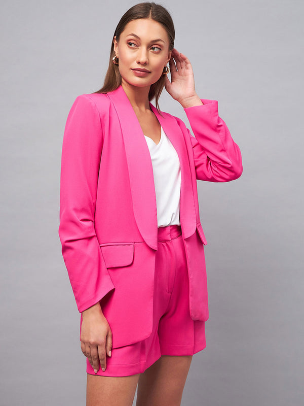 Delan Solids Tailored Buttoned Blazer With Shorts