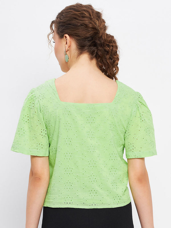 Delan Square Neck Schiffli Top