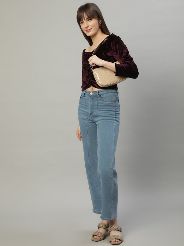 Delan Sweet Heart Neck Velvet Ruched Crop Top