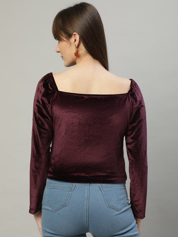Delan Sweet Heart Neck Velvet Ruched Crop Top