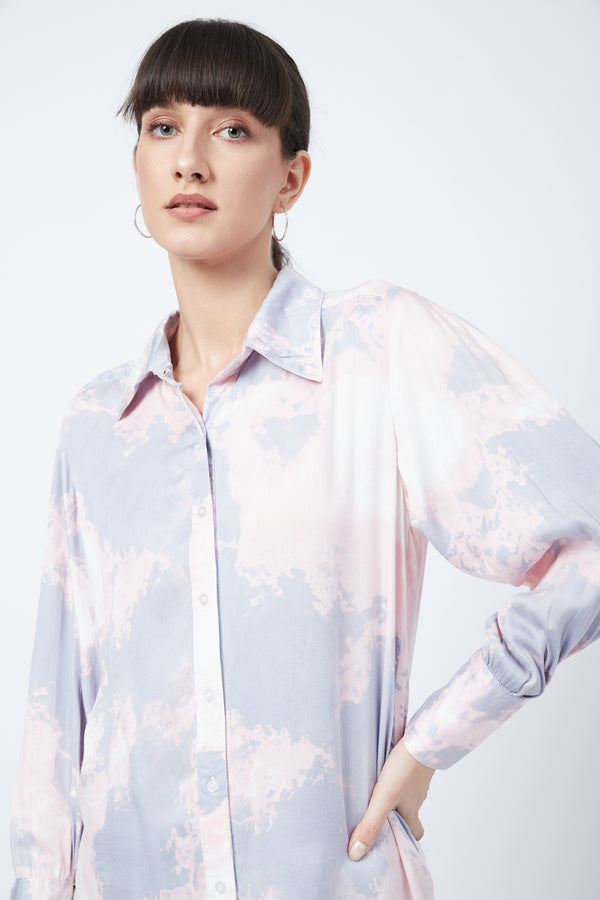 delan Tie-Dye Satin Shirt