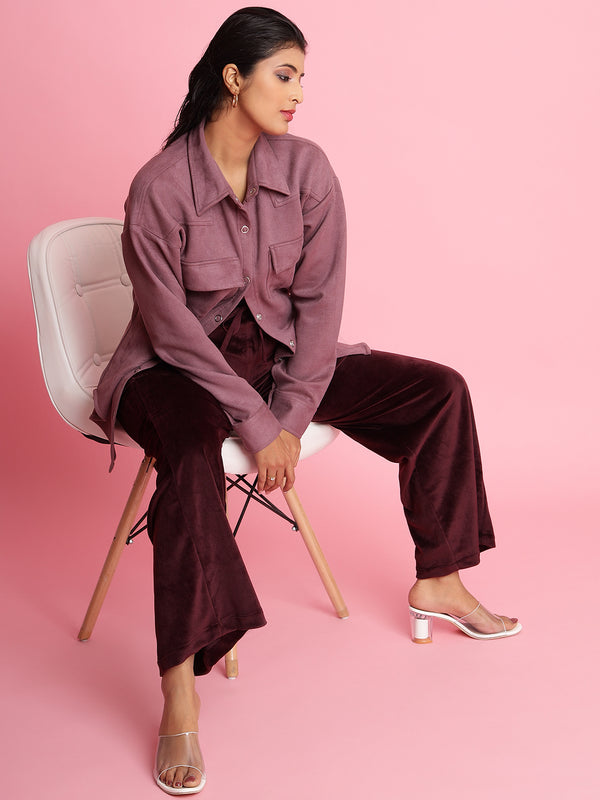 Delan Velour Wide Leg Drawstring Track Pants
