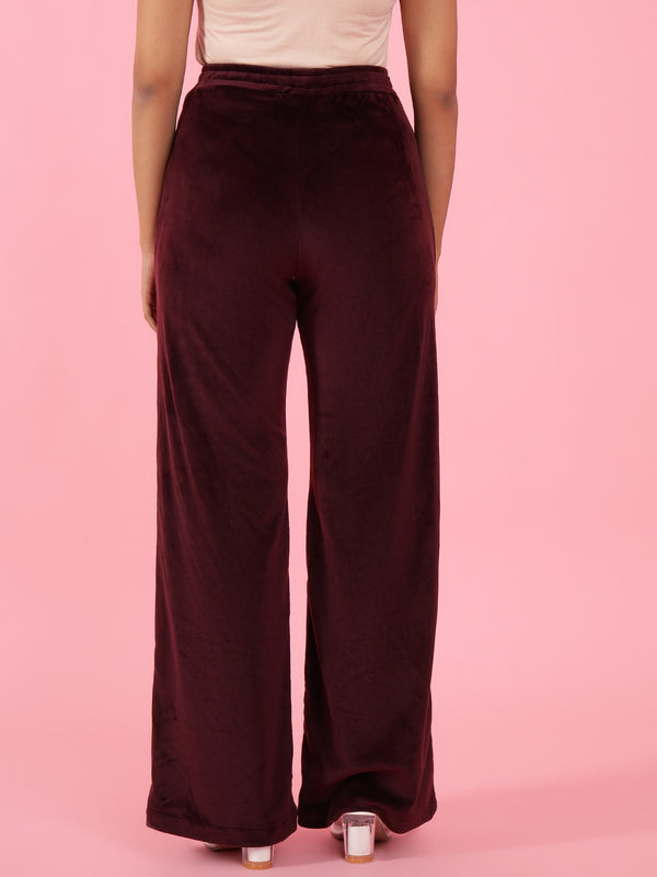 Delan Velour Wide Leg Drawstring Track Pants