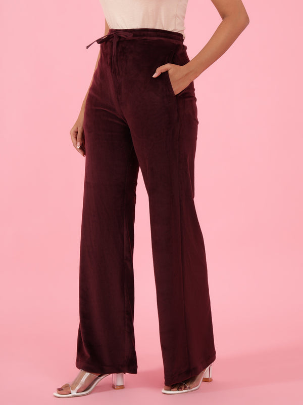 Delan Velour Wide Leg Drawstring Track Pants