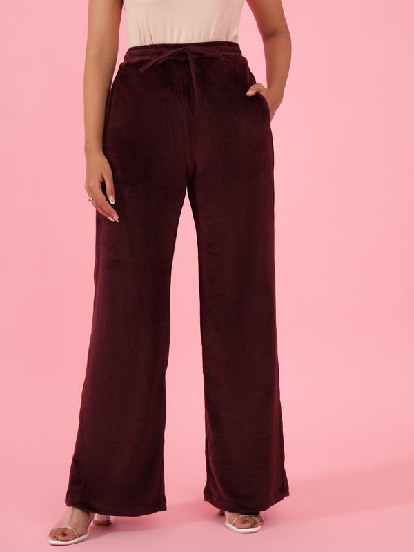 delan Velour Wide leg Drawstring Track Pants