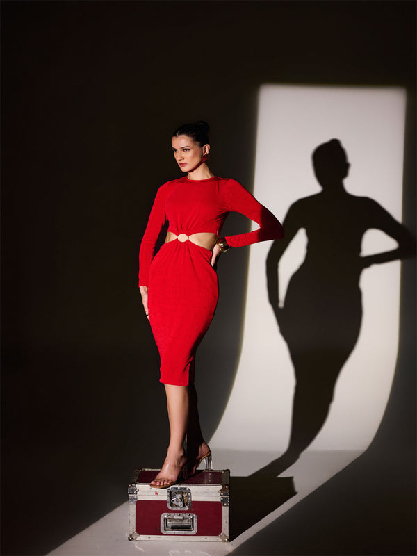 Delan Waist Cutout Ring Detail Maxi Dress