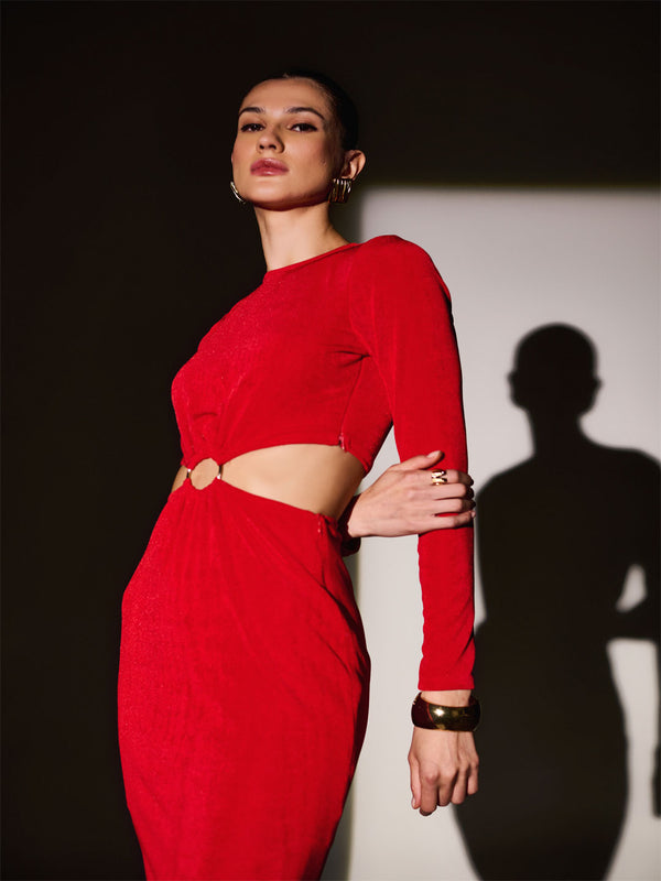 Delan Waist Cutout Ring Detail Maxi Dress