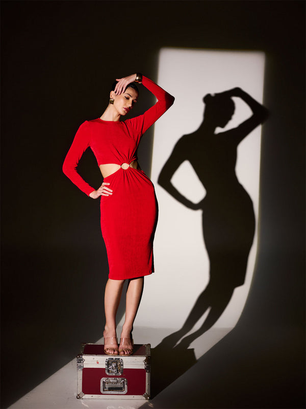 delan Waist Cutout Ring Detail Maxi Dress