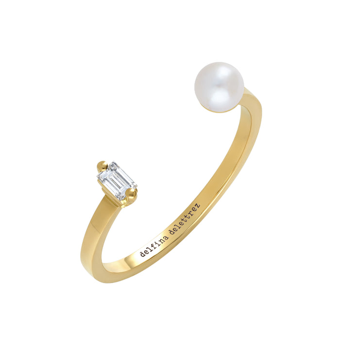 Delfina Delettrez Dots Pearl And Baguette Ring
