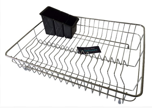 delfinware Extra Large Stainless Steel Dish Drainer with Black Cutlery Drainer