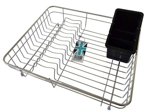 delfinware Large Stainless Steel Dish Drainer with Black Cutlery Drainer