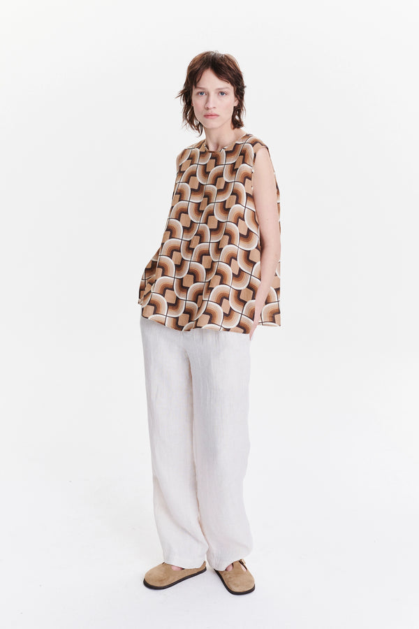 Delikatessen A-Shape Top In An Early 60s Printed Fine Italian Linen