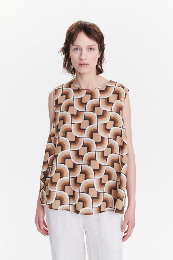 Delikatessen A-Shape Top In An Early 60s Printed Fine Italian Linen