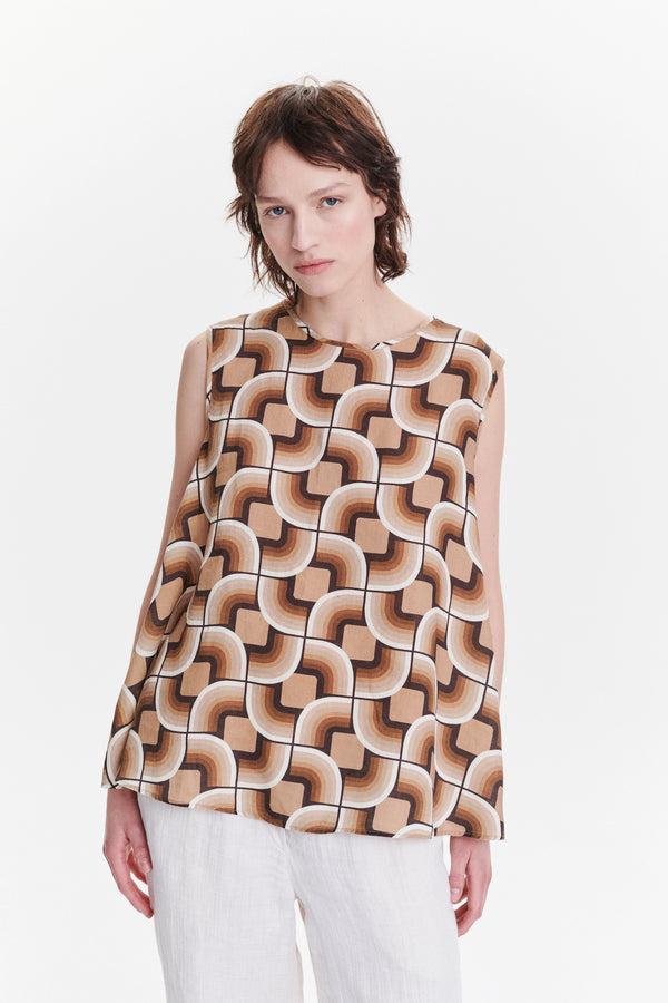 Delikatessen A-Shape Top In An Early 60s Printed Fine Italian Linen