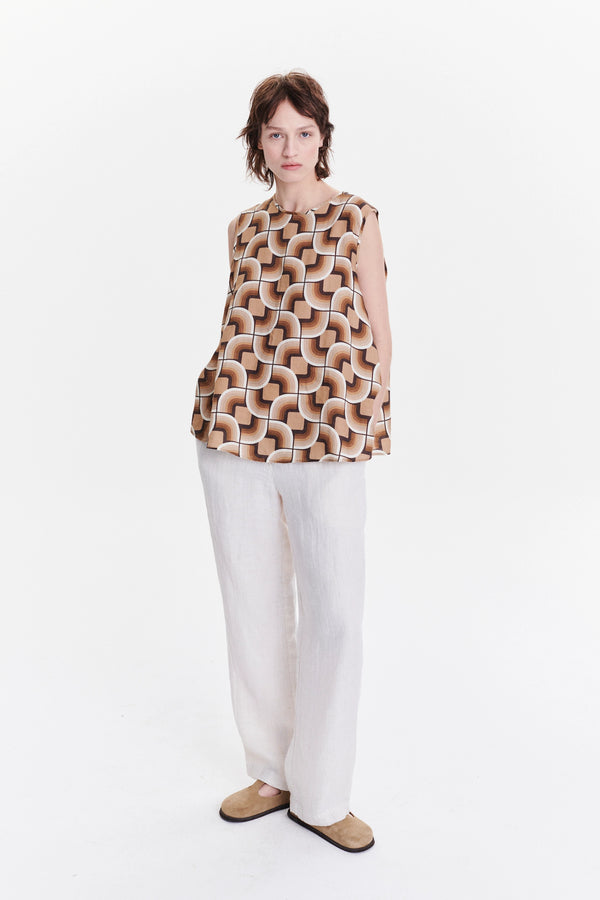 delikatessen A-Shape Top in an Early 60s Printed Fine Italian Linen