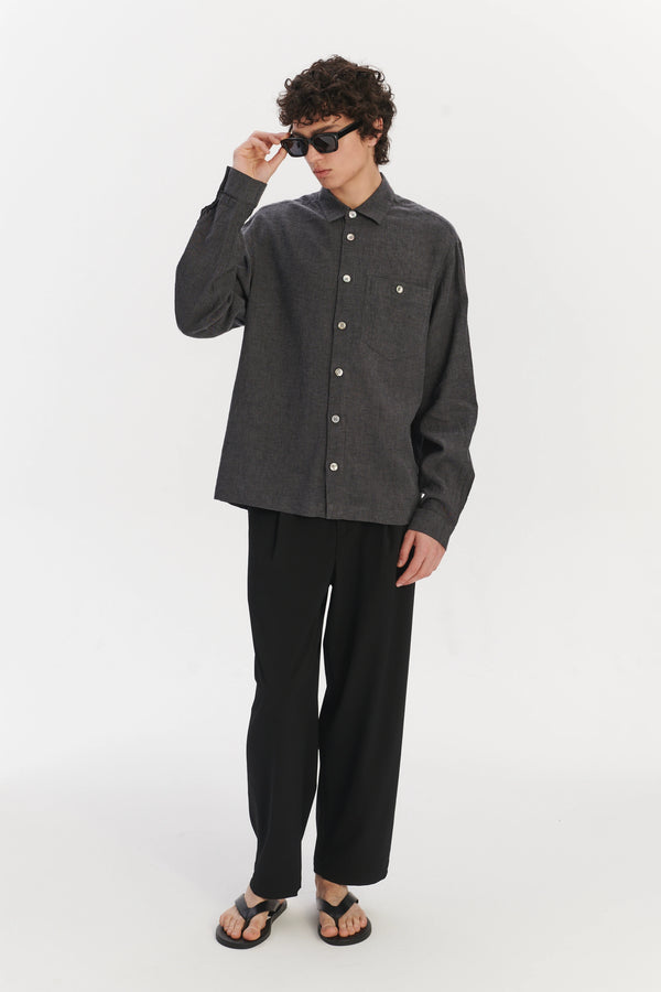 Delikatessen Architects Overshirt In A Charcoal Grey Mix Of Japanese Linen And Cotton